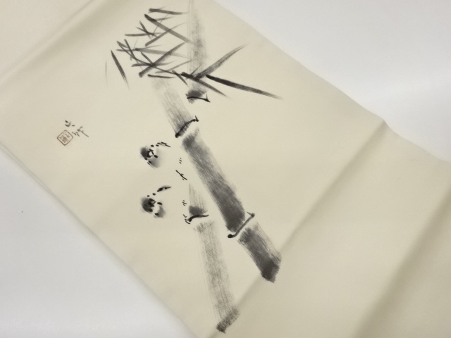 JAPANESE NAGOYA OBI / SHIOZE / HAND PAINTED / BIRD / ARTIST WORK